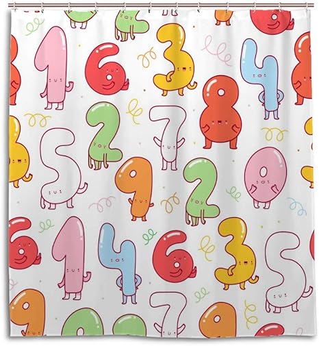 Amazon Co Jp Zhigua シャワーカーテン 浴室カーテン 防水防カビ加工 おしゃれ ポリエステル製 お風呂 ユニットバス 目隠し用 軽量速乾 間仕切り かわいい数字は様々な顔 リング付属 取付簡単 150 180cm 168 180cm 180 180cm Home Kitchen