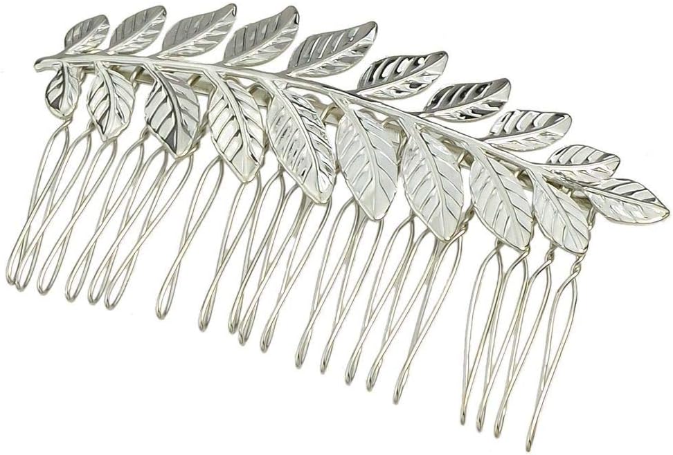 Laurel Leaf Hair Comb Vintage Grecian Olive Roman Flapper 1920 Bridal Silver 8cm XX (Silver)