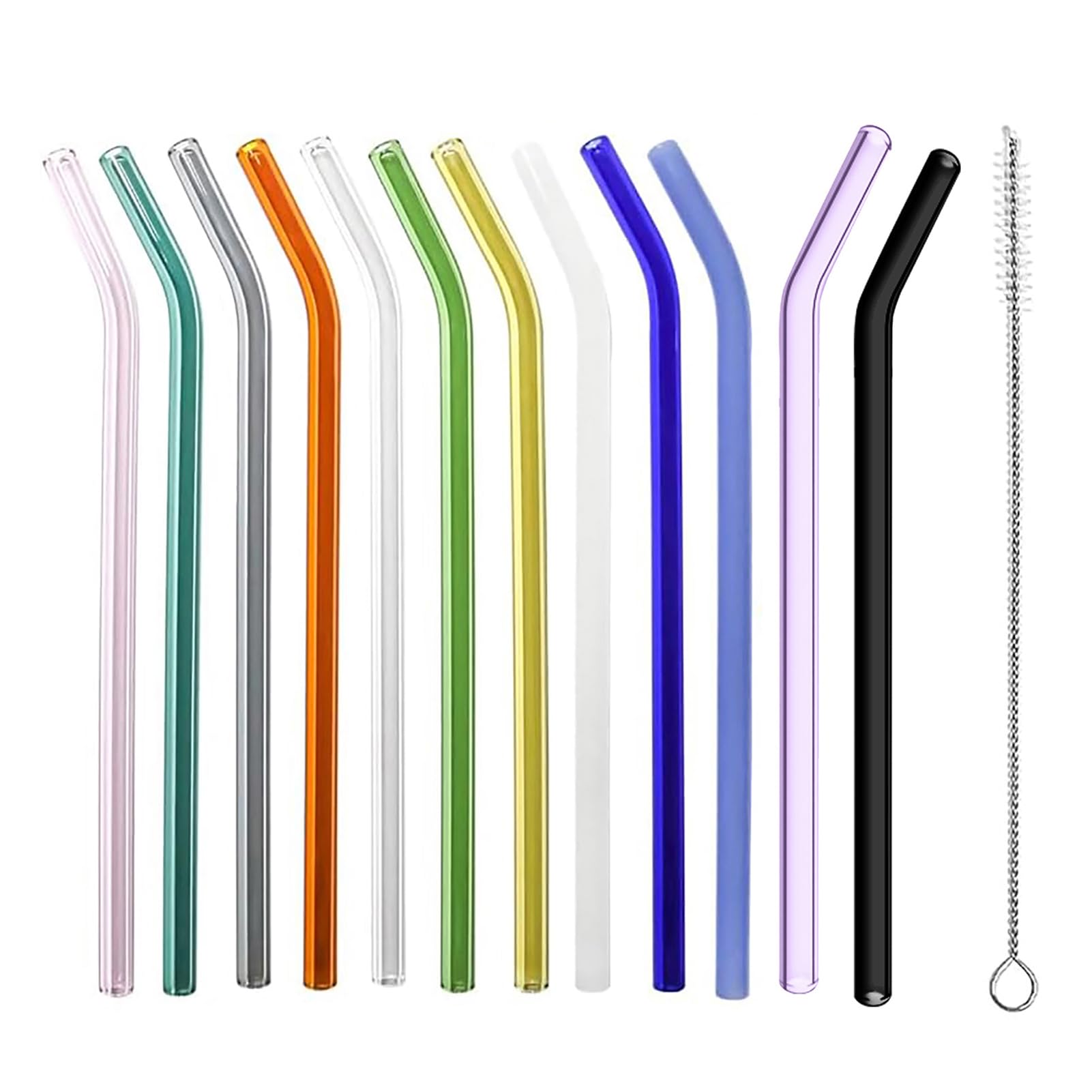 Photo 1 of Glass Straws, 12 Pcs Reusable Glass Drinking Straws with Cleaning Brush, Heat Resistant, Multicolour, 7.87" x 8mm