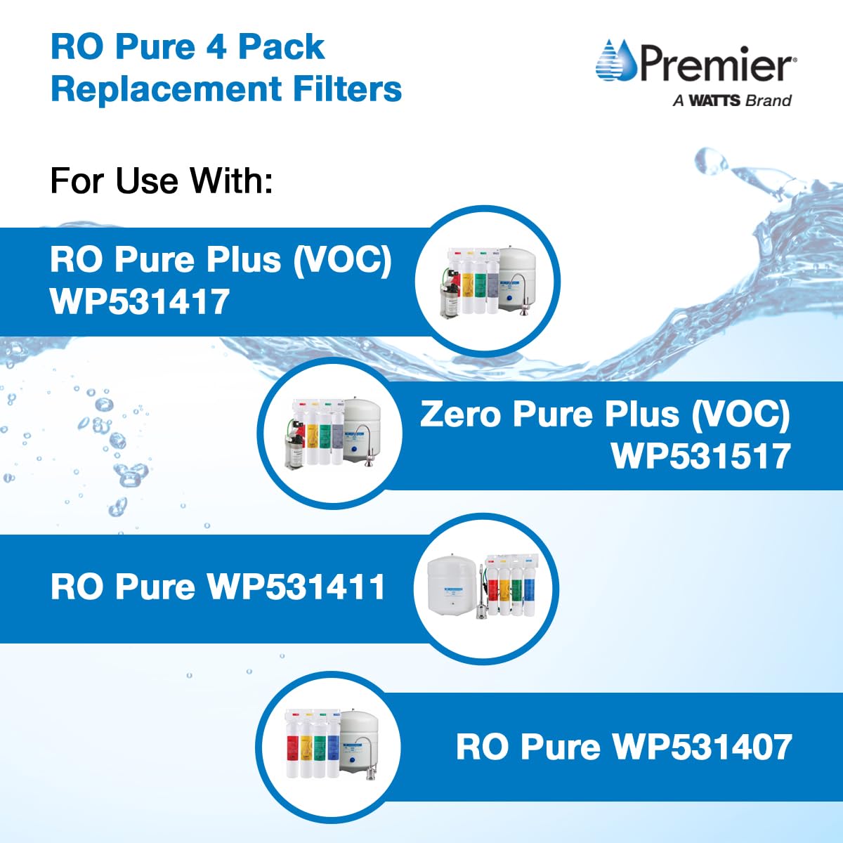 Watts Premier 1R-1Y-1B-1G RO-Pure Push Button Replacement Filter Kit