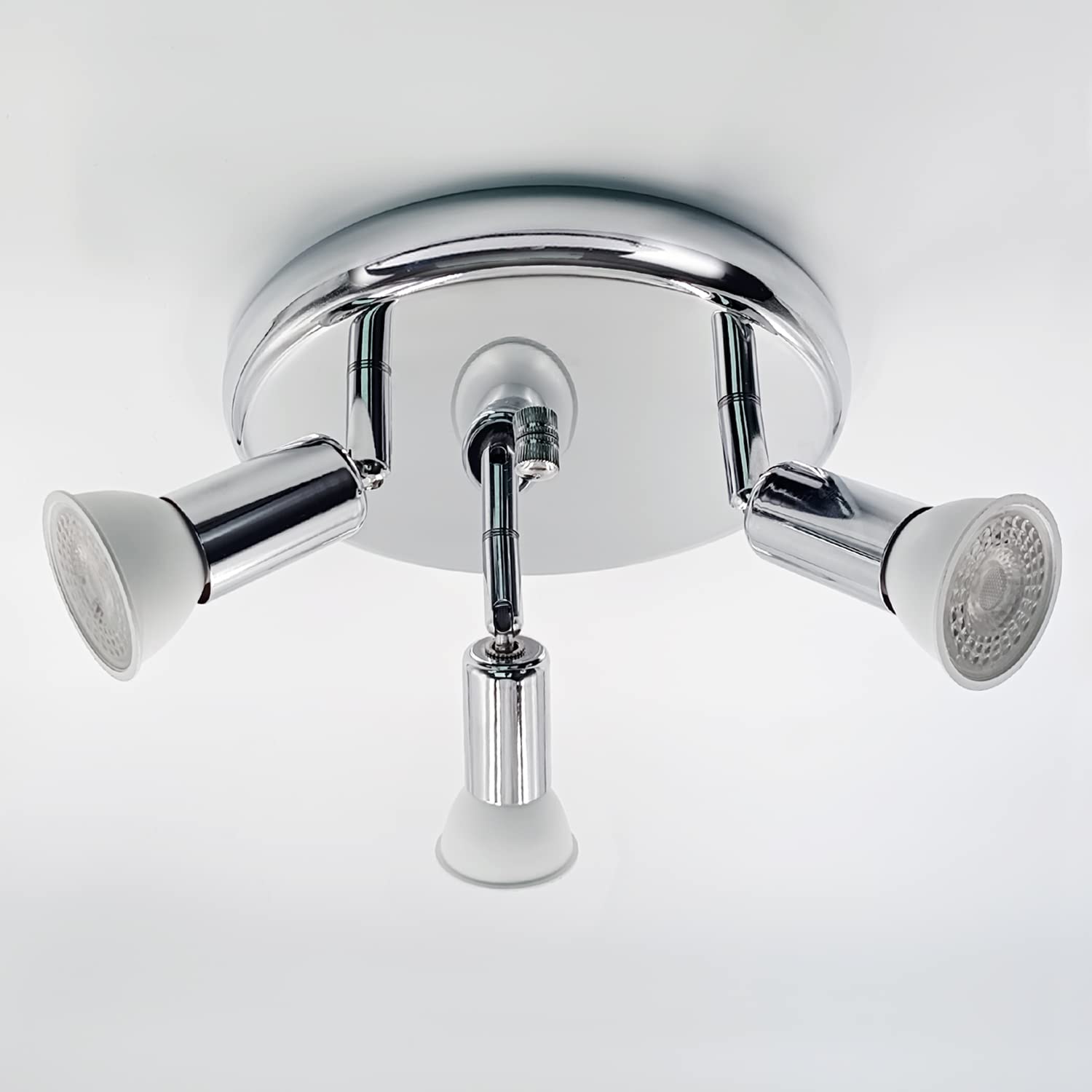 Sweier Ceiling Lights GU10, 5W Cool White 6000K 3 Way Spotlights, Adjustable Arm Kitchen Lights Chrome