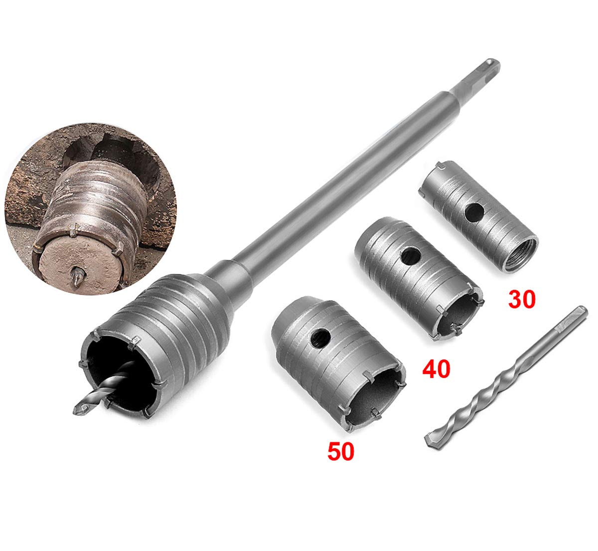 Meichoon Concrete Hole Saw 50mm 40mm 30mm Electric Hollow Core Drill Bit Shank 350mm Concrete Cement Stone Wall Drilling Hole Saw Cutter for Air Conditioner Masonry Tile