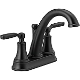 Delta Faucet Woodhurst Centerset Bathroom Faucet, Black 2-Handle Bathroom Faucet, Delta Bathroom Sink Faucet, Metal Push-Pop Drain Assembly, Matte Black 2532LF-BLMPU