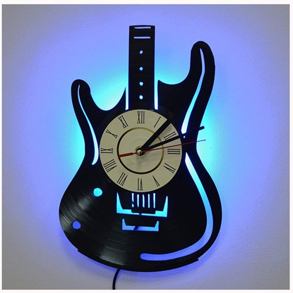12 Inches / 30CM Vinyl Record Wall Clock LED Guitar Lp Backlight Night Light Clock Modern Manual Art Decoration Seven Colors- Kitchen Home Room