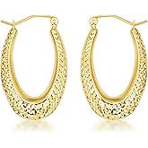 Claddagh Gold 10K & 14K Yellow Gold Diamond Cut Oval Hoop Earrings