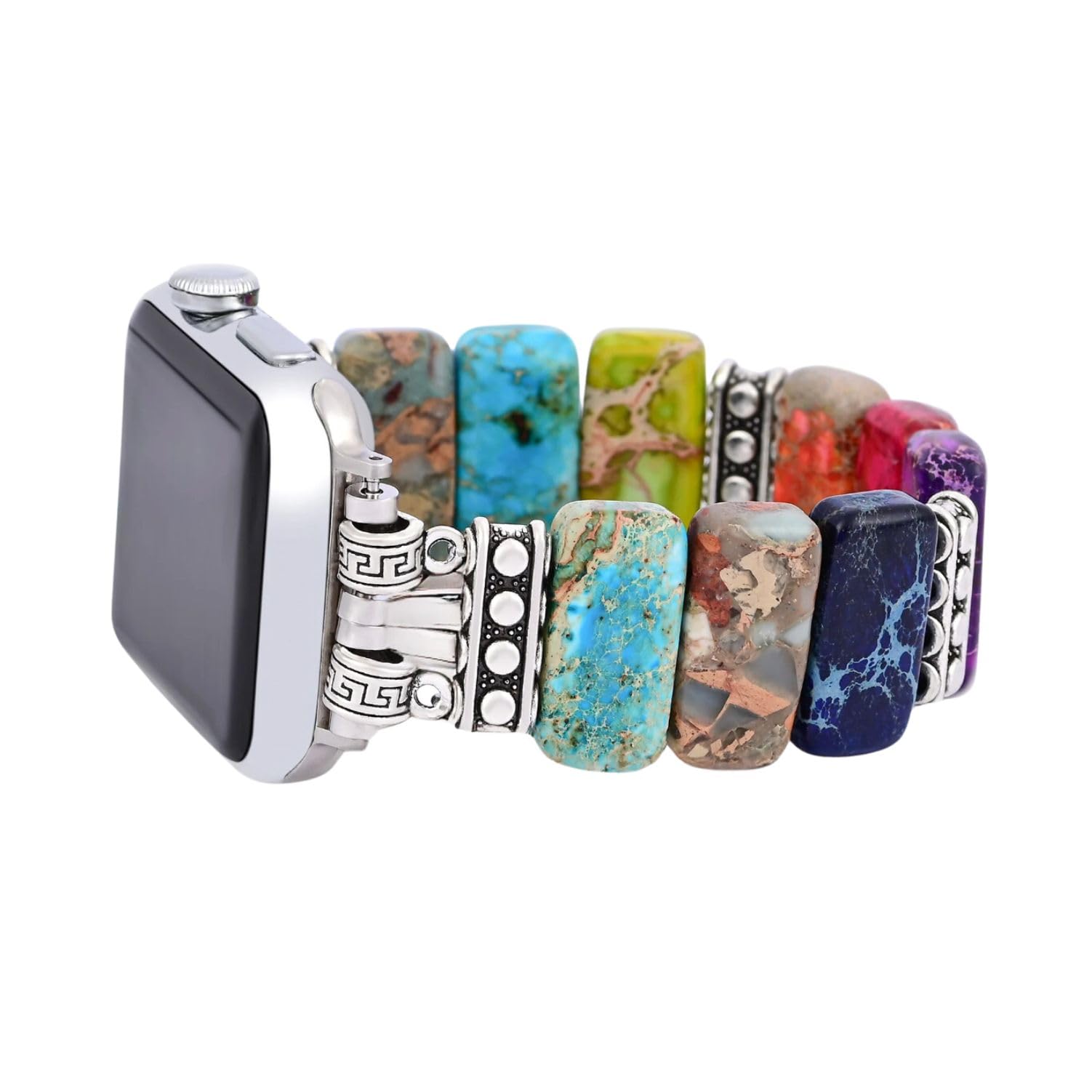 Cape Diablo Smart Watch Band for Women - Handmade Gemstone Strap - Compatible with 38mm-45mm Apple Faces (Mystic Chakra, Small 5.75-6.25 inches and stretchable)