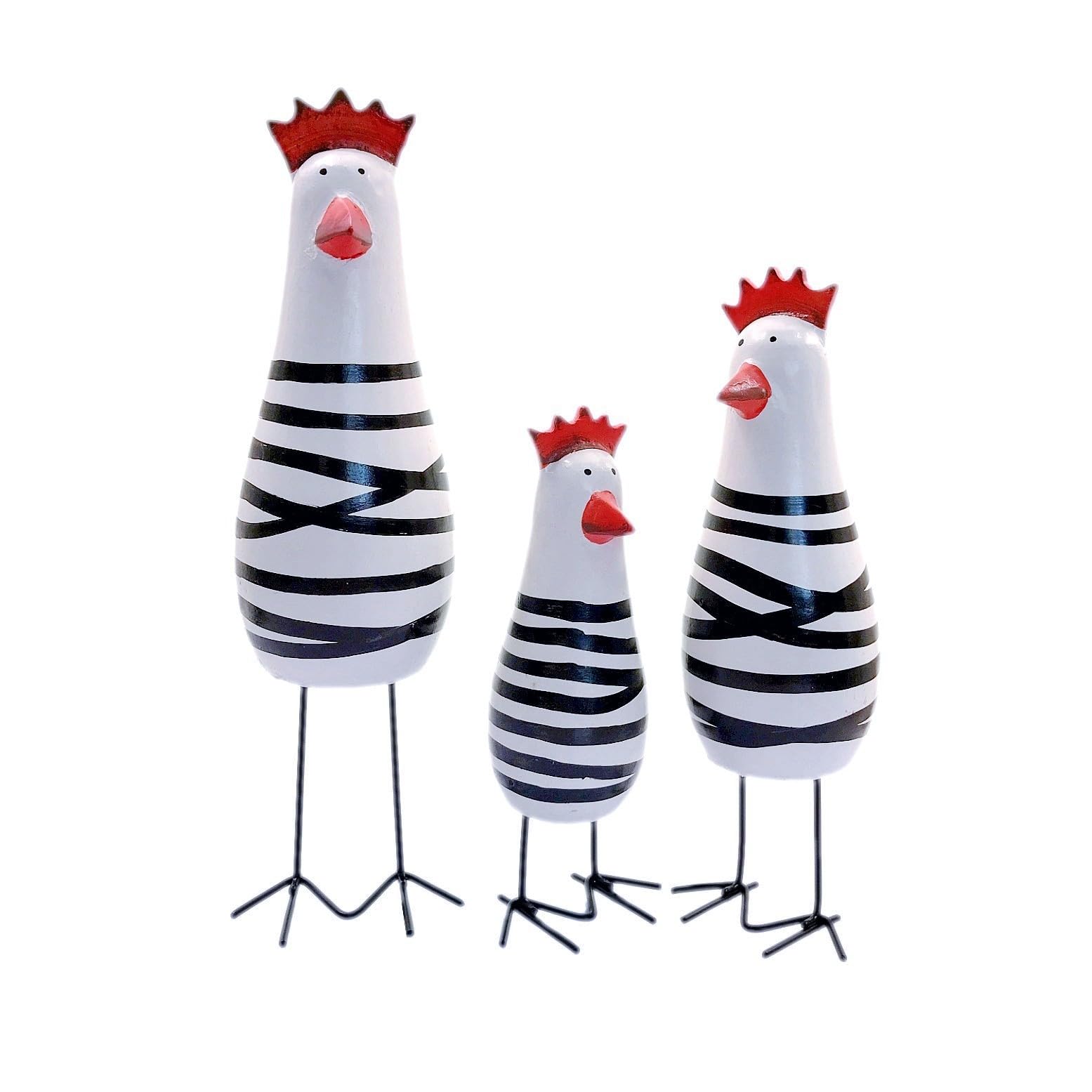JZK 3 Pcs Wooden chicken ornaments, little chicken figurine set of 3, small kitchen window sill ornament, quirky home decoration sculpture, funny office desk ornament