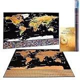 Scratch Off World Map Poster + Deluxe United States Map -Includes Complete Accessories Set & All Country Flags - Premium Wall Art Gift for The Loved Ones - Bonus USA Traveler's eBook