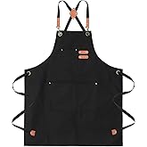 ARBINSON Chef Aprons for Men Canvas Apron with Large Pockets and Adjustable Neck Strap for Cooking,BBQ, Gardening