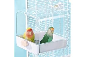 COPFEU Bird Bath for Cage, Cleaning Pet Supplies Cockatiel Bird Clear Spacious Bathtub with Bottom Drawer for Parrots Parakeets, Conures, Quakers, Portable Shower for Most Birdcage (White)