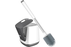 SetSail Silicone Toilet Bowl Brush and Holder Automatic Toilet Brushes for Bathroom with Holder Ventilated Toilet Cleaner Brush for Toilet Scrubber Cleaning, White & Grey