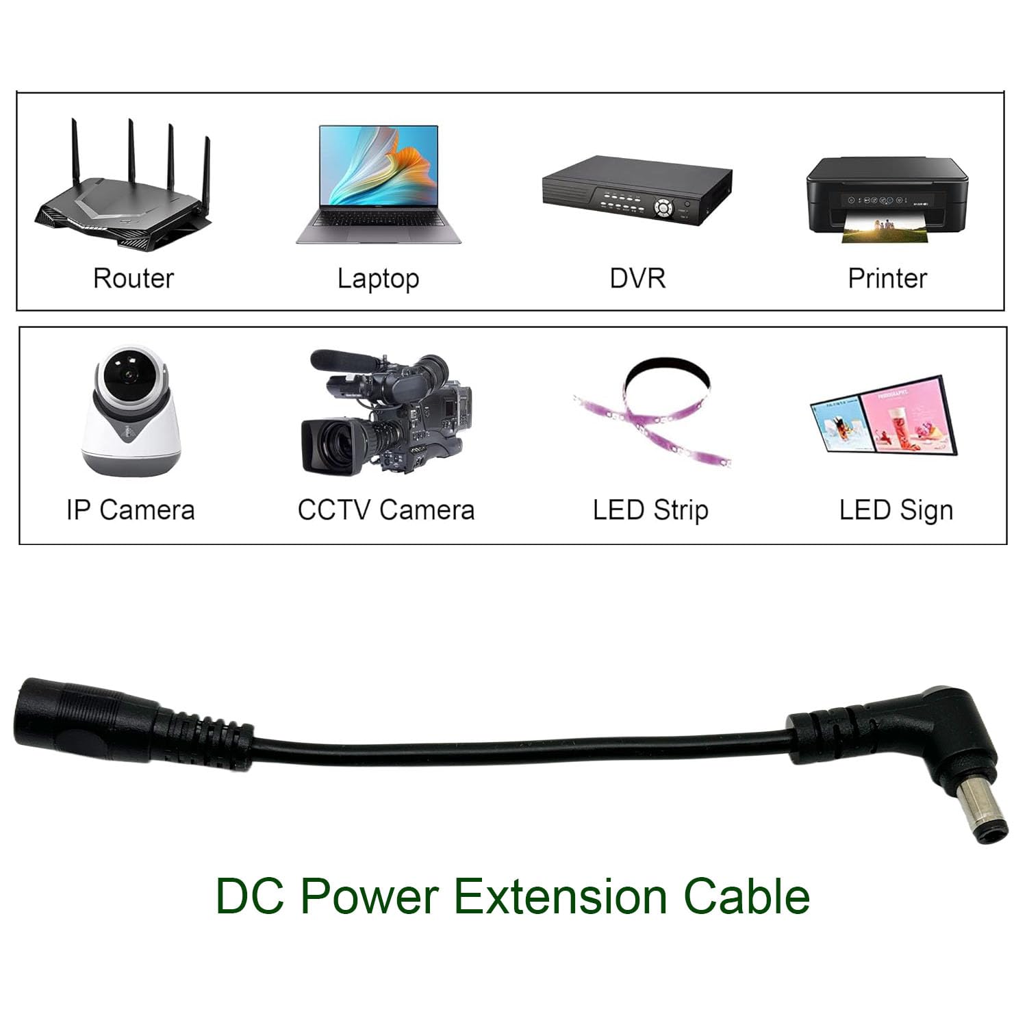 UpperFu 2pcs DC Power Plug 5.5mm x 2.5mm Male Right Angle to 5.5mm x 2.1mm Female Adapter Extension Cable for CCTV Security Monitor Camera Surveillance LED Strip