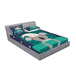 Ambesonne Cartoon Fitted Sheet & Pillow Sham