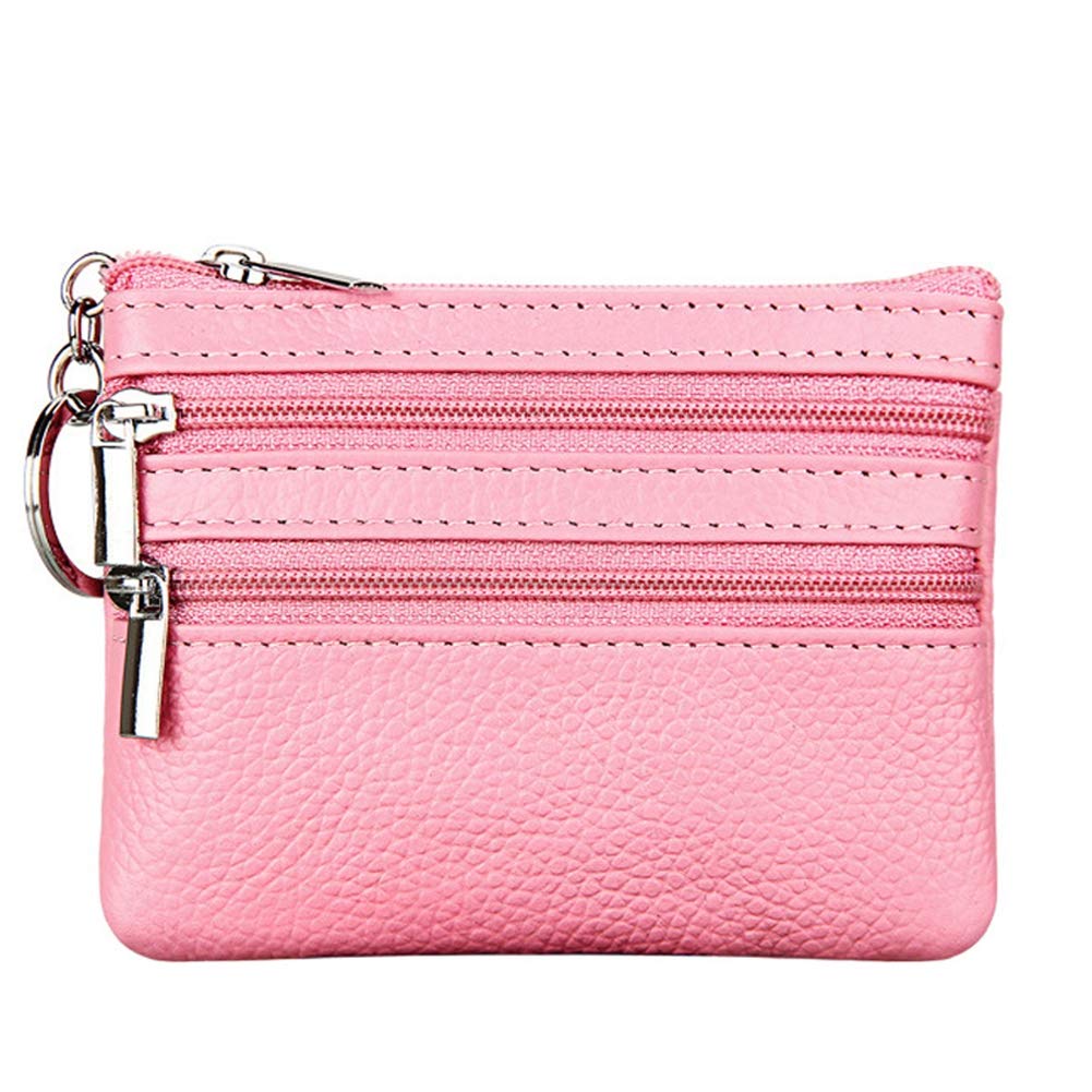 Women's Genuine Leather Coin Purse Mini Pouch Change Wallet with Keychain,pink
