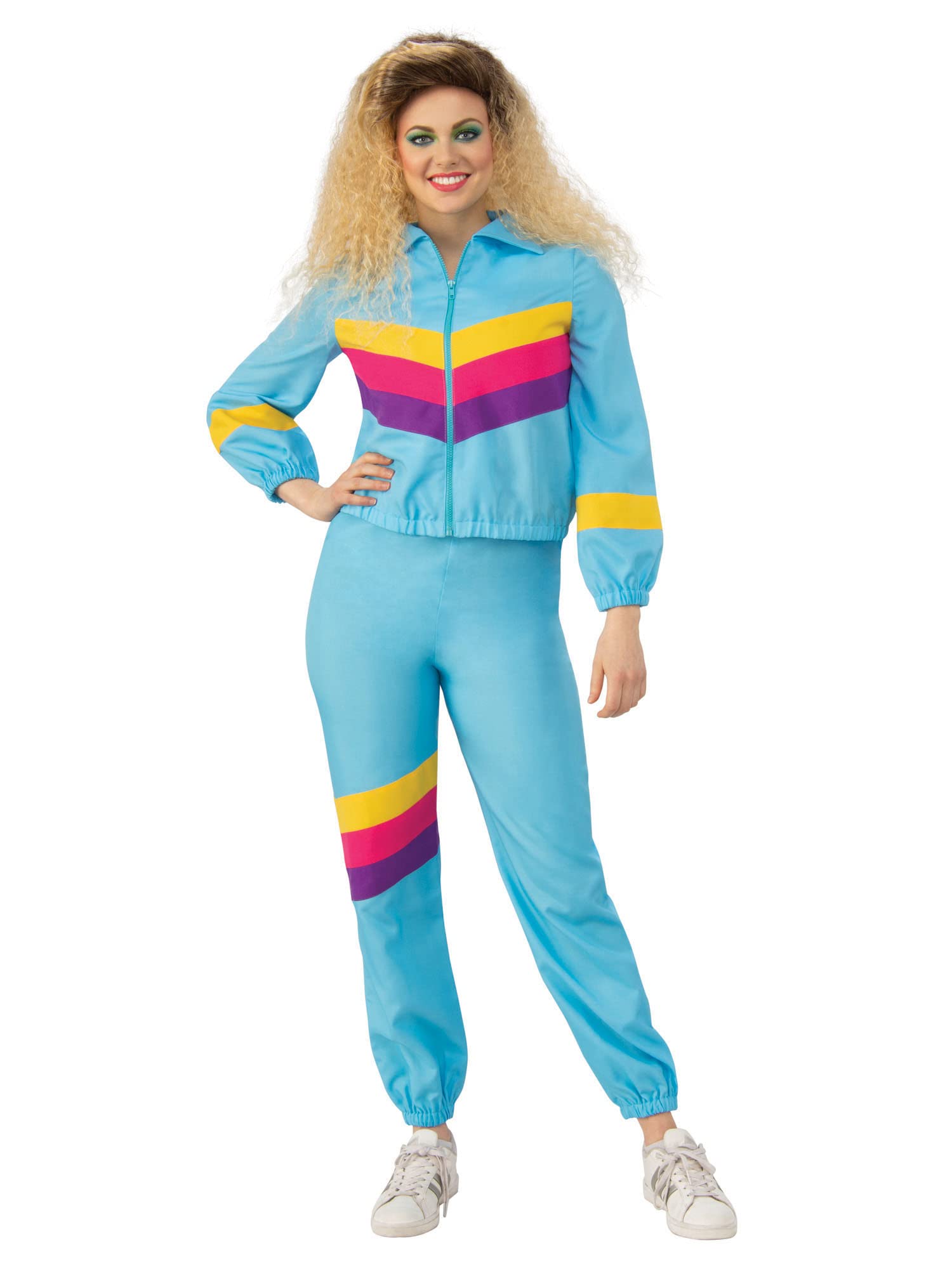 Rubies Adult Sky Blue Shell Suit Female Costume Set (Medium) - Vibrant Design, Perfect for 80's Retro Parties, Themed Events, Dance Performances, & More Halloween