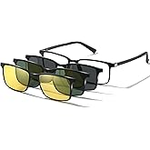 UNIEOWFA Polarized Magnetic Clip on Sunglasses for Eyeglasses Men UV Protection Driving Anti Glare Glasses Rectangle Black