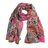 Datework Women Chiffon Printed Silk Long Soft Scarf Shawl (Hot Pink)