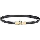 Glamorstar Women Skinny Belts Thin PU Leather Waist Belts for Dresses with Gold Buckle