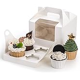 Jucoan 40 Pack Cupcake Containers, 4 Count White Kraft Paper Cupcake Boxes with Insert Window and Handle, Cupcake Holder Bake