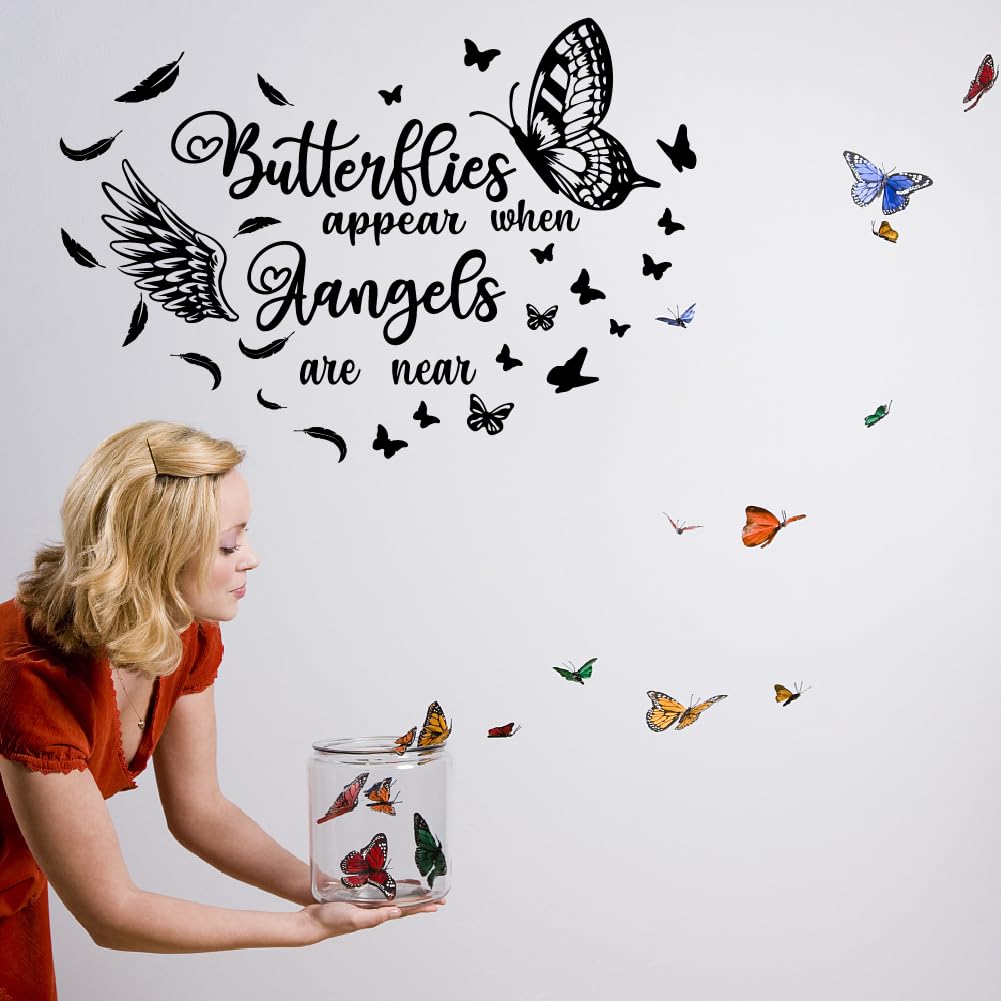 SUPERDANT Butterfly Angel Wings Wall Decals Wall Stickers Inspirational Quotes Wall Mural Black Motivational Saying Girls Women Classroom Living Room Decorations Art Wall Sticker Vinyl Transfer