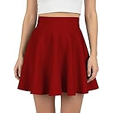AURUZA Mini Skirts for Women, Casual Mini Stretch Waist Flared Plain Pleated Skater Skirt, Basic Versatile Stretchy Skirt