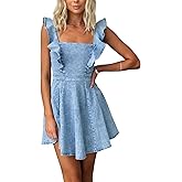 loveimgs Women’s Summer Ruffle Sleeveless Adjustable Strap Denim Mini Dress Casual Backless A Line Short Dress