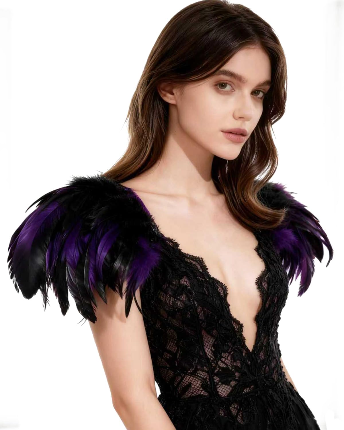 L'VOW Natural Real Feather Epaulet Shrug Shoulder Strap Halloween Costume Pack of 2 (Purple)