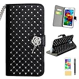 GoodPro PU leather and Crystal Studded Rose Wallet Flip Case Card Holder with Screen Protector and Stylus for Samsung Galaxy S5 - Black