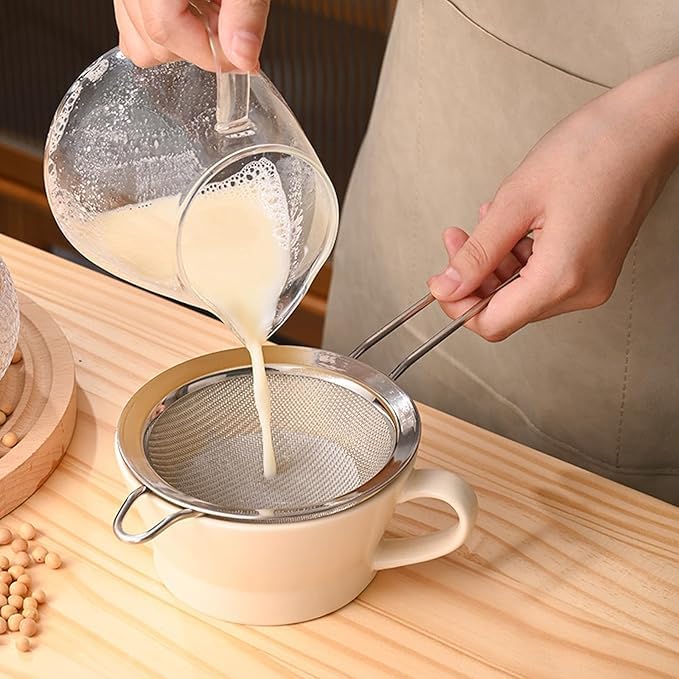 OKHOUSE 5 Pcs Coladores de Cocina de Malla Fina Acero Inoxidable, Colador de Pasta, Separador de Salsa, con Mango Largo,para Cocina Escurridor de Verduras, Harina para Hornear, Freír Drain y Rinse ﻿