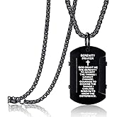Rehoboth Men's Bible Verse Dog Tag Serenity Lord's Prayer Cross Pendant Necklace with 24 Inch Stainless Steel Chain for Women Men Silver Black Gold