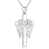 LES OSEWA Cross Necklace Sterling Silver Four Leaf Clover/Cardinal/Hummingbird/Dragonfly/Key/Mustard Seed Religious Cross Pendant Jewelry Christian Gifts for Women Men