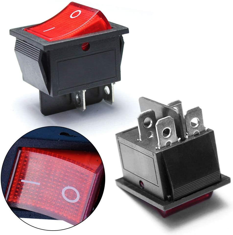 Interruttore a bilanciere DPST con luce rossa illuminata 5x 16A/250V