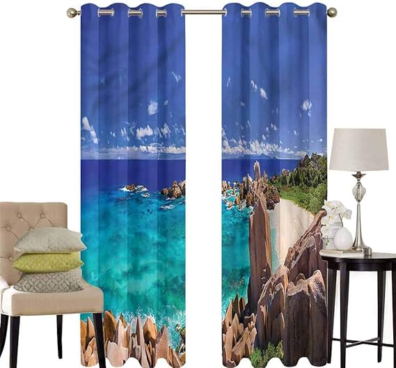 hengshu Beach Sliding Door Curtains for Living Room Seychelles Summer