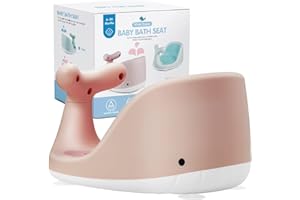 BABEXHELP Cute Whale Shape Baby Bath Seat - Breathable and Elastic Mesh Silicone Cushion - Ergonomic Backrest - 4 Powerful Non-Slip Suction Cups - Ideal Gift for Infants 6 12 24 36 Months (Pink)