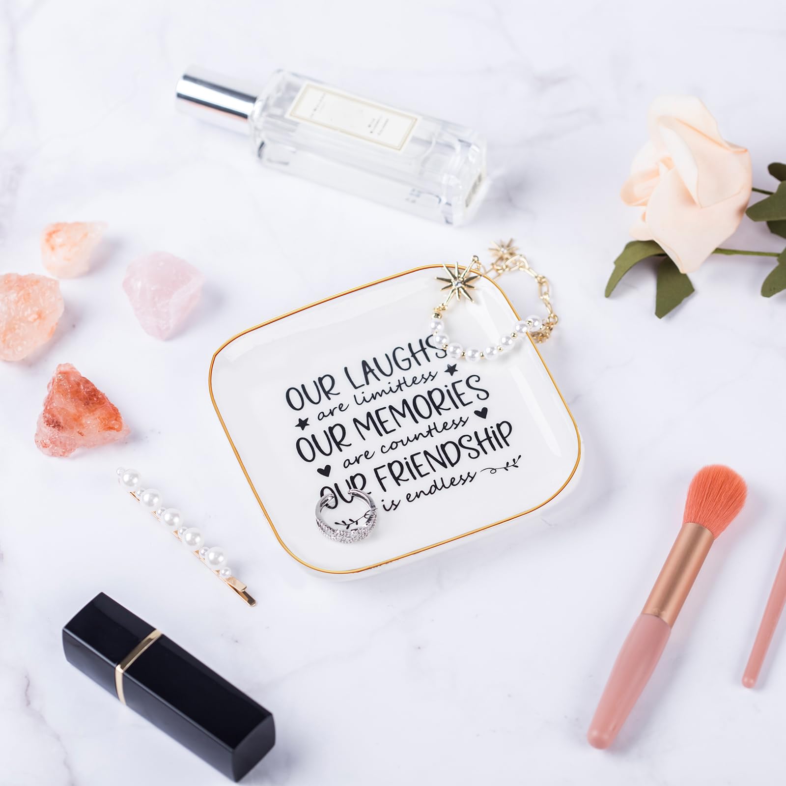 Piudee Friendship Gifts for Women Best Friend Jewelry Dish, Our Laughs are Limitless, Our Memories are Countless, Our Friendship is Endless Unique Gifts for Women, Female Friend Birthday Christmas