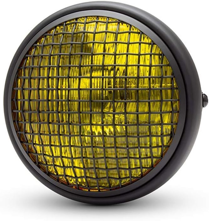 Alchemy Parts Motorbike Headlight - 7.7" Matt Black with Mesh Grill & Yellow Lens - H4 55W - Image 5
