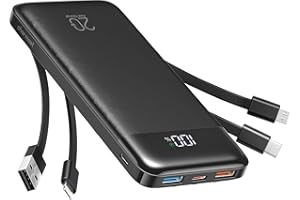 charmast 20000mAh Portable Charger with Built in Cables, 22.5W Travel Power Bank Fast Charging, USB C Cell Phone Battery Pack for iPhone 16/15/14/13/12/11 Series, iPad, Samsung, Android, Tablet
