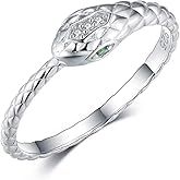 S925 Sterling Silver Unique Personality Teardrop Snake, Eyes Set with Green spines, Retro Style Zodiac Animals, Stackable Women's Rings, Gifts