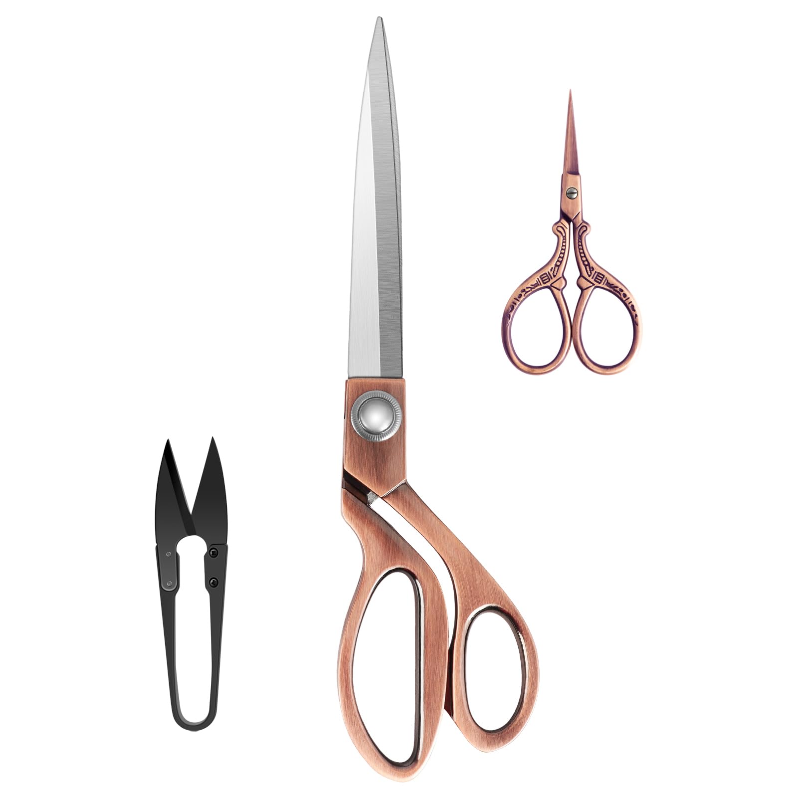 KUONIIY Dressmaking Scissors Set, Professional Stainless Steel Copper Fabric Scissors (10 Inch) for Fabric Dressmaking, Include Small Embroidery Scissors and Thread Cutter — image 1
