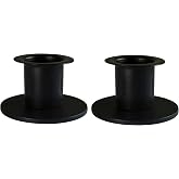 CVHOMEDECO. Primitive Iron Taper Candle Holders Vintage Black Candlestick Holders for Halloween Christmas Dining Room Home Decor. Set of 2, Round Base