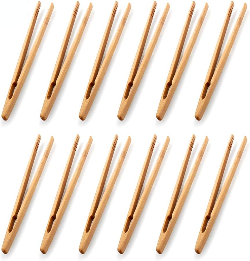 12pcs Bamboo Tongs Wood Toast Tongs Bamboo Kitchen Tongs for Cooking