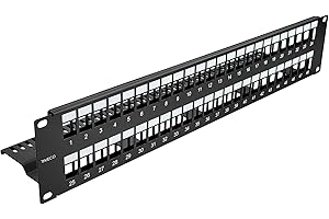 RIVECO 1U 48 Port Keystone Patch Panel Cat6 for Network Cable Management Rack Mount Blank Patch Panel Support Cable Management Bar