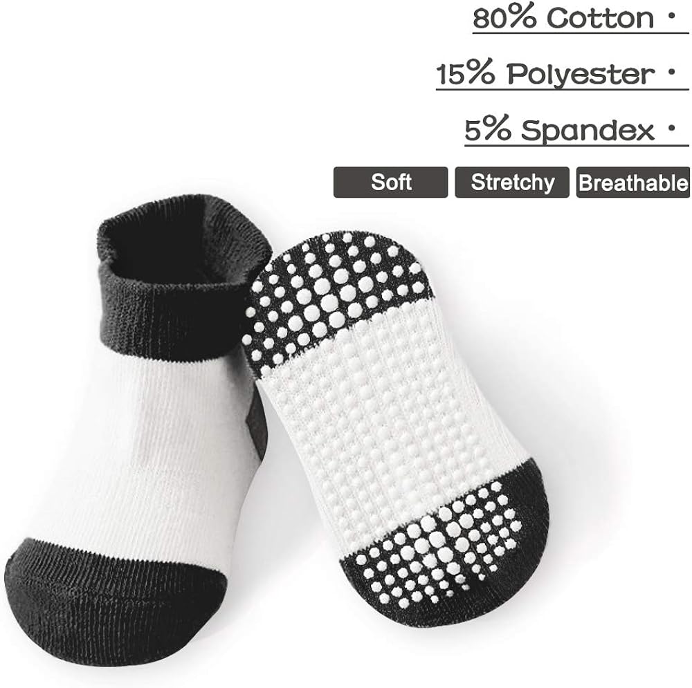 AVANTMEN Toddlers Baby Ankle Socks with Grips 12 Pack Non Slip Girls Boys Infants Kids Anti Skid