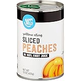 Amazon Brand - Happy Belly Yellow Cling Sliced Peach in Fruit Juice ,15 Ounces