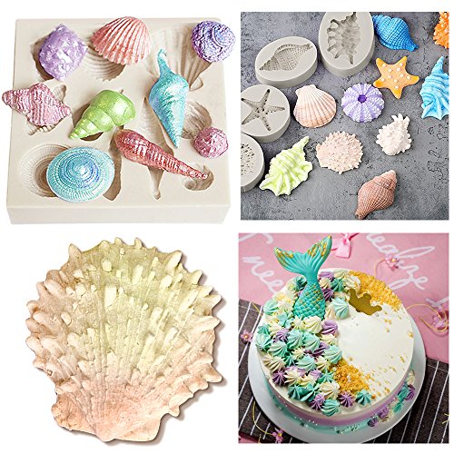 Silicone Cake Molds, 6pcs Novel Seashell Starfish Seashells Conch Mermaid Mold Kit for Chocolate Fondant Baking Mold Handmade Craft for Sugarcraft by Ogori