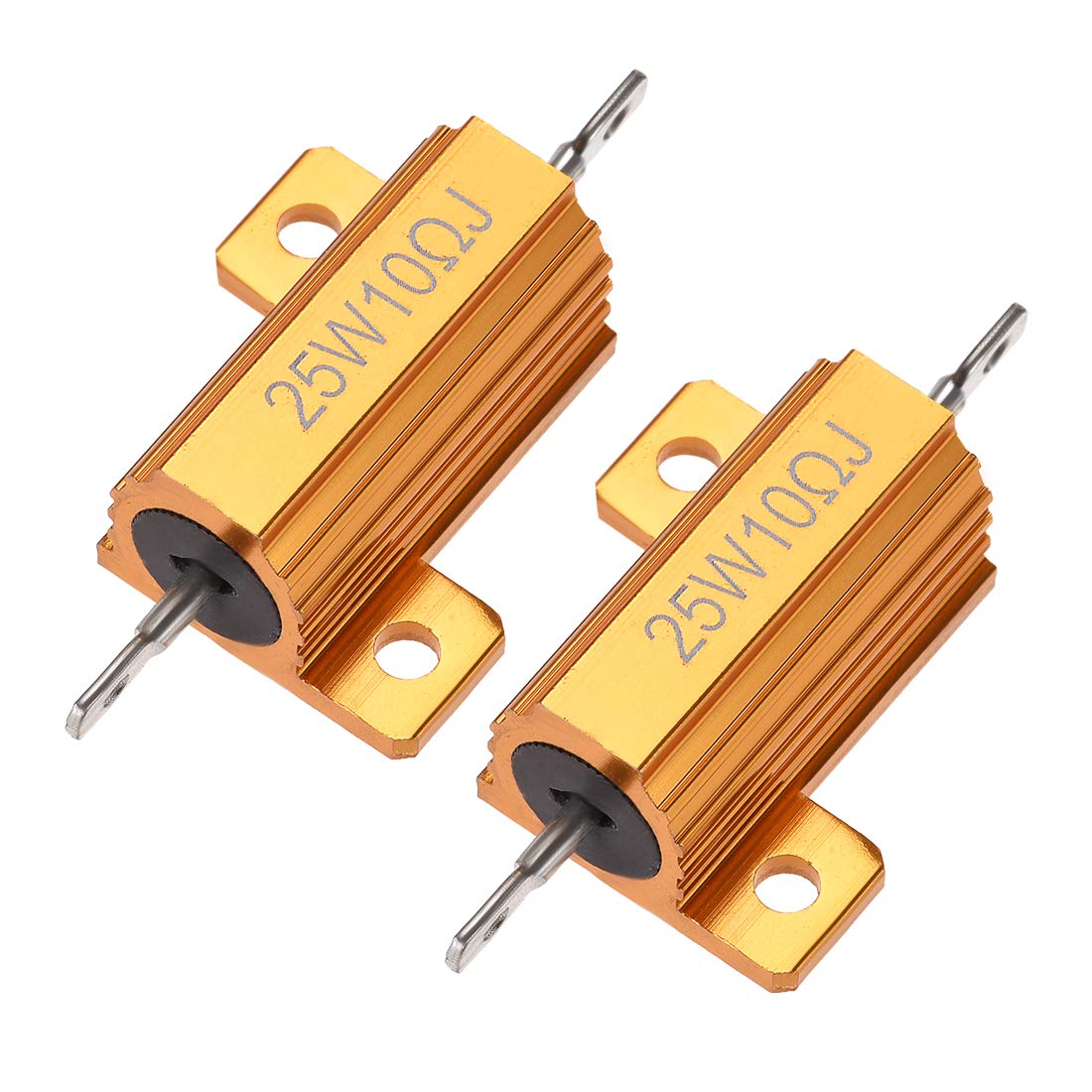 sourcingmap 25 Watt 10 Ohm 5% Aluminum Housing Resistor Screw Tap Chassis Mounted Aluminum Case Wirewound Resistor Load Resistors 18mm Mounting Hole 2 Pcs