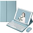 Cute iPad Keyboard Case With Mouse for 9th/8th/7th Gen, Air 3, Pro 10.5 - Color Retro Round Key Candy Detachable Keyboard Cover for iPad 10.2/10.5 (Blue)