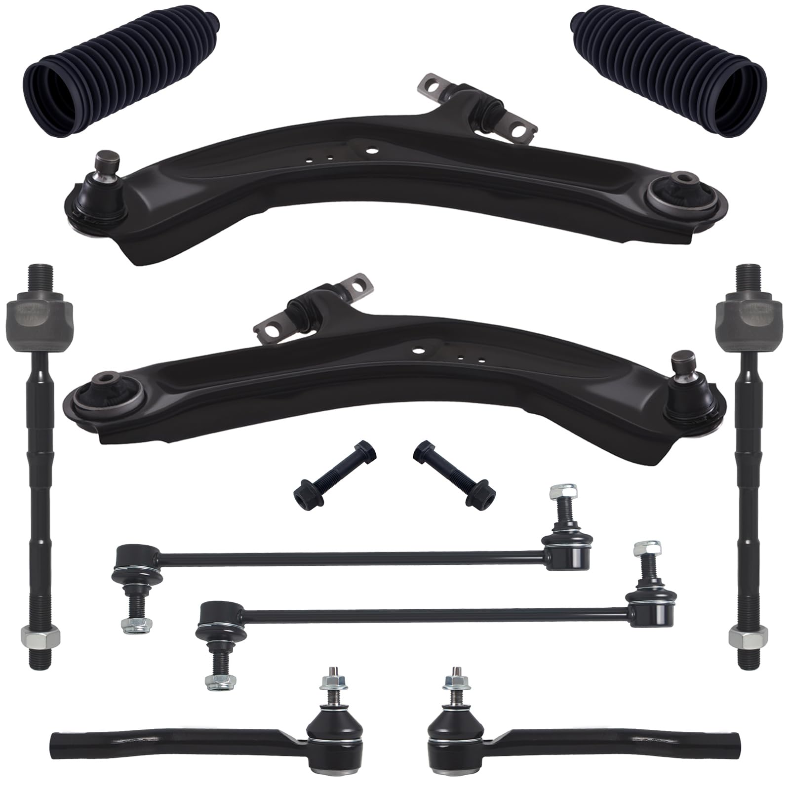 Photo 1 of TUCAREST 10Pc Suspension Kit Fit For 14-20 Ni-ssan Rogue, 17-22 Rogue Sport, 2 Front Lower Control Arm w/Ball joint + 4 Outer Inner Tie Rod + 2 Sway Bar + 2 Boots [# K623110 K750783 EV801396 ES801220]