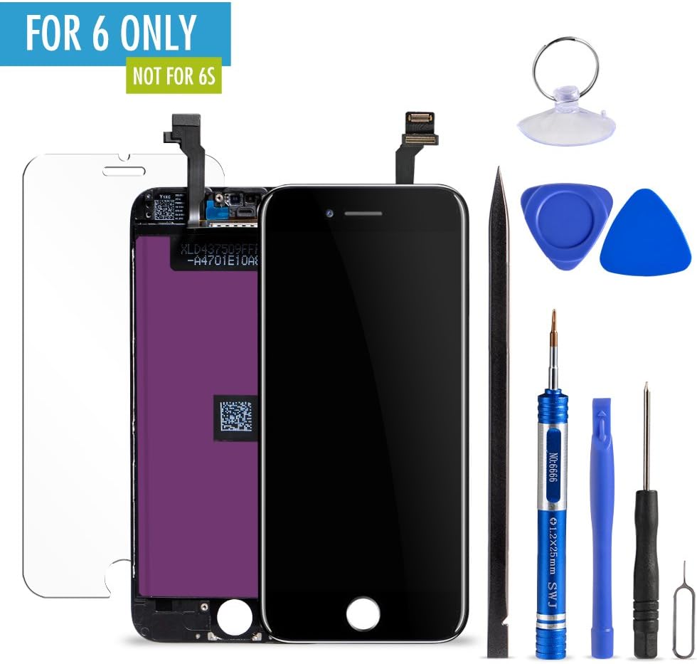 Mobiizoo LCD Screen Replacement for iPhone 6 Black Premium Polarized Screen No Flickering No Freezing No Blackout ,Complete Repair Tools Screen Protector Clear Instruction for Easy Install