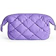 BAGSMART Quilted Travel Makeup Bag, Puffy Toiletry Organizer with Wide Opening, Cosmetic Storage for Women's Accessories, Purple